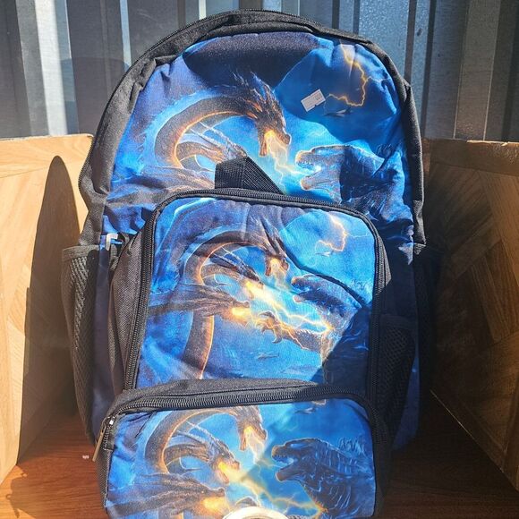 Brand New Fiery Blue Dragon Kids Backpack 3 Pieces - Picture 7 of 8